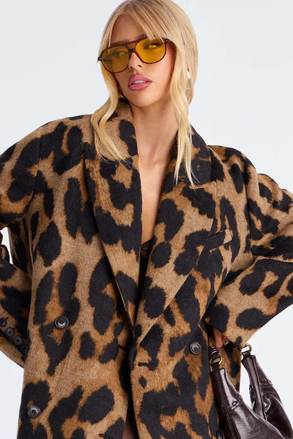 Wild Luxe Leopard Double-Breasted Coat